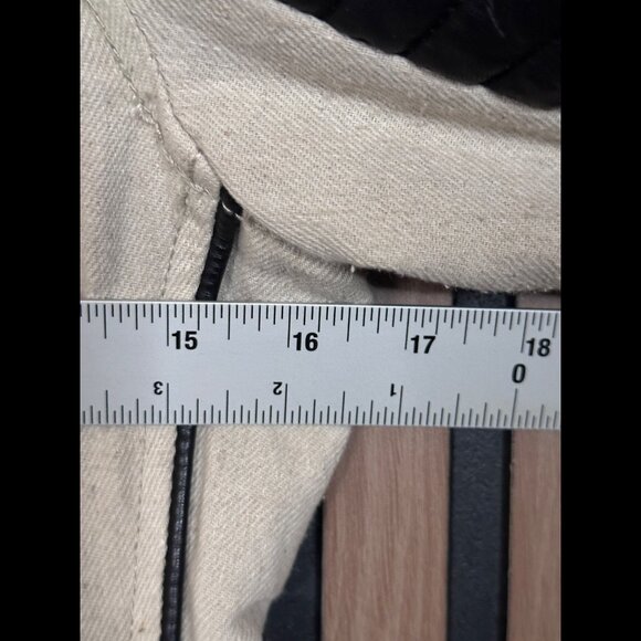 Blank NYC Moto Jacket Small Womens Beige Black Leather Linen Blend Biker - Picture 3 of 11